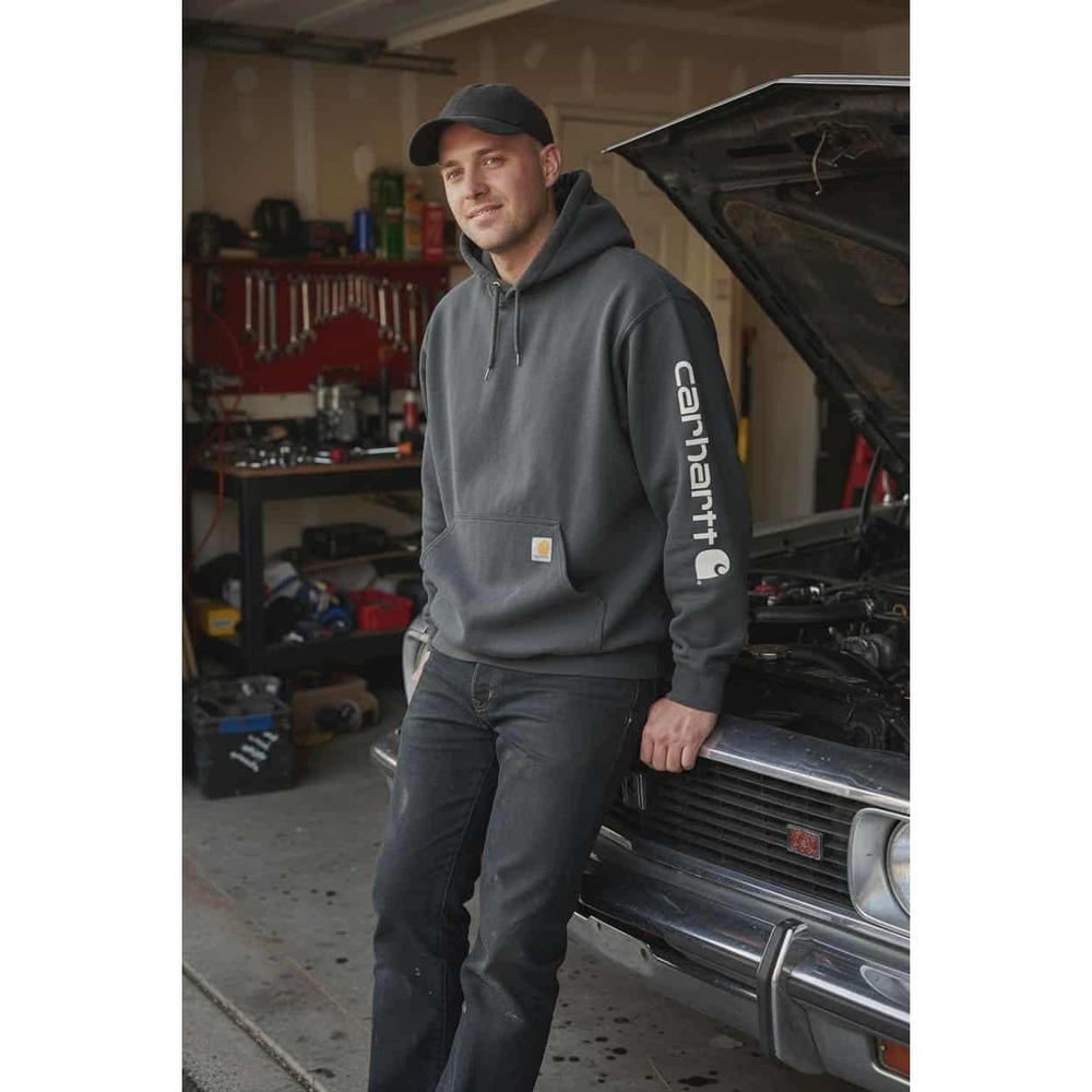 Carhartt‎ 2XL Loose Fit Hoodie KZ88 Pullover Black Faded Worn Workwear Stains